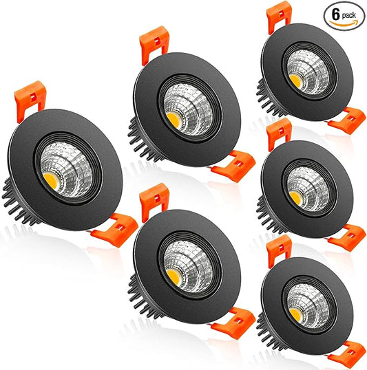 2Inch LED Recessed Ceiling Light, 3W Dimmable LED Downlight, Warm White 3000K, 60 Beam Angle Directional COB Recessed Lights with Driver, 25W Halogen Bulbs Equivalent for Ceiling Lighting, 6Pack