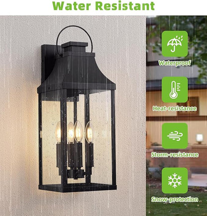 tewei 22'' Large Outdoor Wall Light, Porch Light Outdoor Wall Sconce Lantern, 4-Light Modern Black Exterior Lighting Fixture Wall Mount, Outside Light for House Garage, 1-Pack