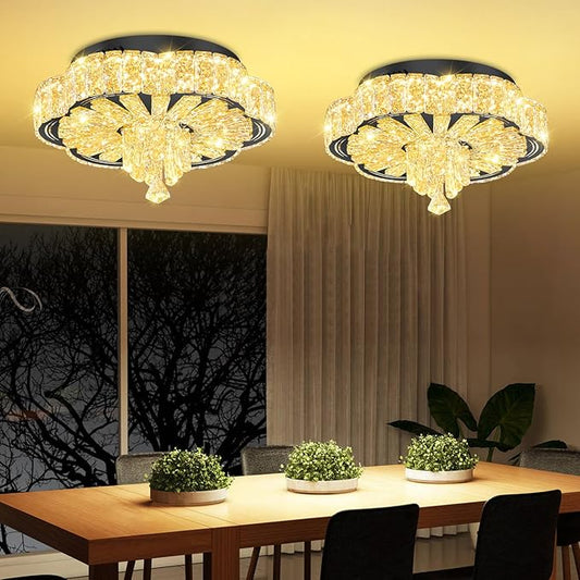 Modern Crystal Chandelier for Living Room 16in Black Crystal Raindrop Ceiling Light for Room Bedroom LED Dimmable 2700K-6000K