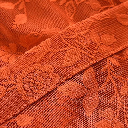 Burnt Orange Sheer Curtains 63 Inch Length for Bedroom 2 Panels Rustic Leaf Floral Scalloped Edge Vintage Rust Sheer Lace Curtains, Rod Pocket Privacy Window Lacy Curtain Drapes, 42 x 63 Inch