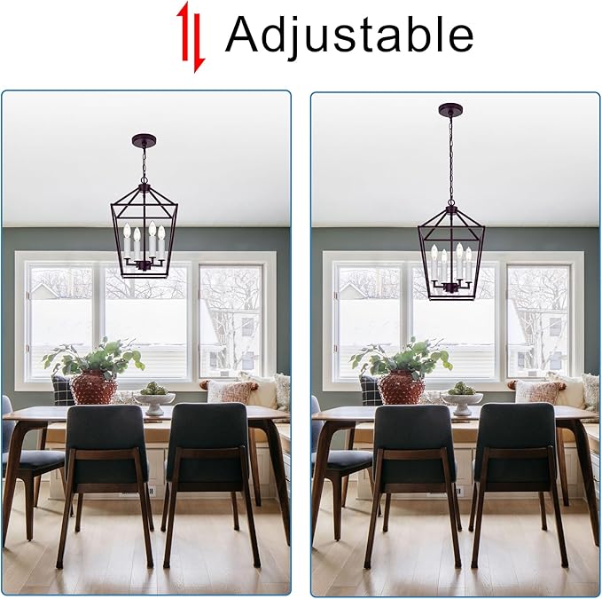 MELUCEE 4-Light Farmhouse Cage Pendant Light in Oil Rubbed Bronze Vintage Chandelier Lantern Hanging Light Fixtures Ceiling with White Candle-Shaped Socket for Kitchen Island, Dining Room, Foyer