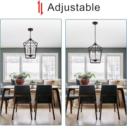 MELUCEE 4-Light Farmhouse Cage Pendant Light in Oil Rubbed Bronze Vintage Chandelier Lantern Hanging Light Fixtures Ceiling with White Candle-Shaped Socket for Kitchen Island, Dining Room, Foyer