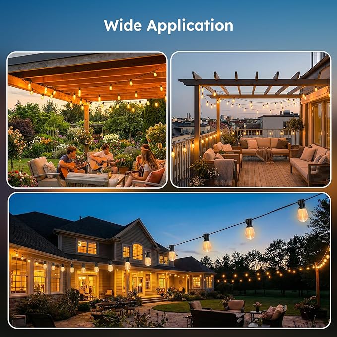 GvvooHome 200FT Outdoor String Light with S11 Plastic Bulbs, Low-Voltage LED Patio Light with App & Remote, Music Sync, 4 Lighting Modes, Dimmable & Waterproof for Backyard, Porch, Garden, Deck, Party
