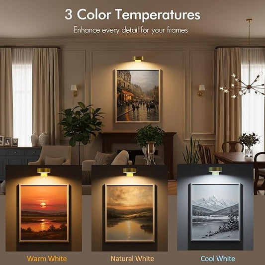 3-Pack Picture Lights for Wall, Rechargeable Battery Operated Led Painting Light with Remote Dimmable ＆ Timer, 3 Lighting Modes Magnetic Art Display Light, Wall Decorative Lighting for Picture,Frame