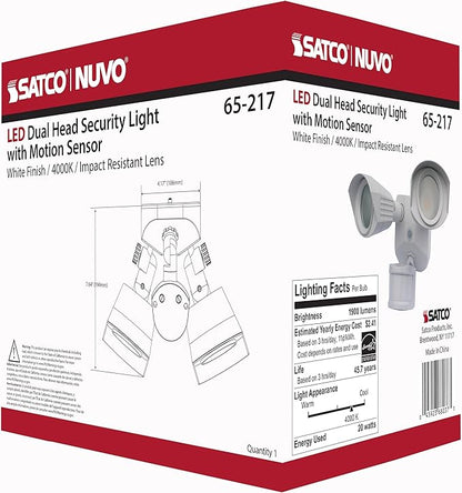 Nuvo 65/217 LED Dual-Head Security Light, 4000K, Motion Sensor, White