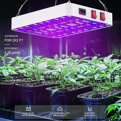 LED Grow Lights for Seed Starting Vegetables Bloom, UV-IR Included Hanging Full Spectrum Grow Lights for Indoor Hydroponic Plants Greenhouse,Veg Bloom Daul Mode,100W