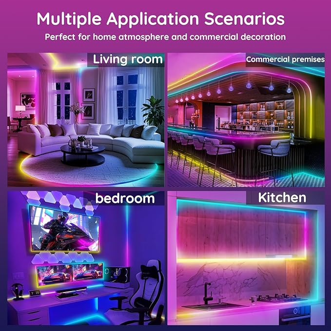 FBZ 120Ft Led Rope Lights, Flexible Neon Lights Control with App/Remote, Multiple Modes, IP65 Outdoor RGB Waterproof, Music Sync Gaming Light Strip for Bedroom Decor