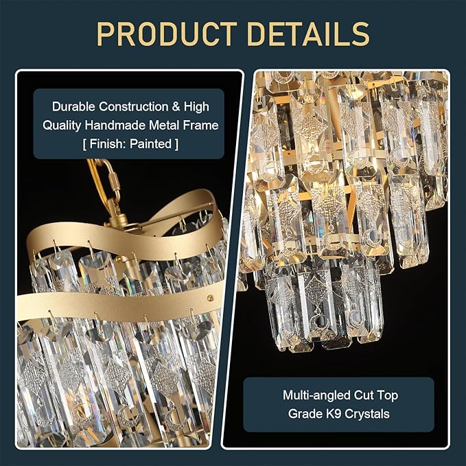 7-Tier Luxury Gold Crystal Chandelier 12 Lights 20" Modern K9 Crystal Pendant Chandelier Light Fixture for Living Room Dining Room Bedroom Kitchen Foyer Entryway, E12
