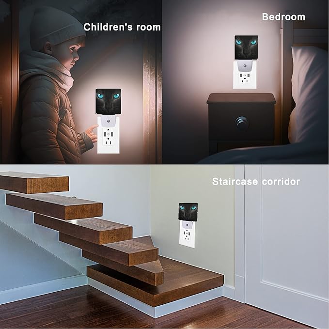 Cat Night Light,Black Cat Eye Plug-in Night Lights with Dusk-to-Dawn Sensor for Girlfriend/Boyfriend Gift Sleep Friendly lamp for Bedroom, Bathroom and Living Room,0.5W