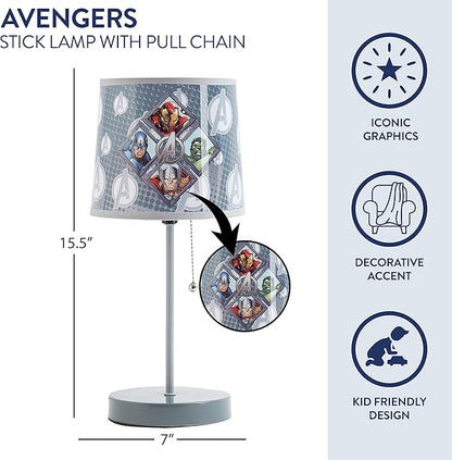 Avengers Stick Table Kids Lamp with Pull Chain, Themed Printed Decorative Shade,Metal