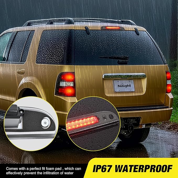 Nilight Third Brake Light Tail High Mount 3rd Stop Lights Smoked Lens for Ford Explorer 2002-2010 Escape 2008-2012 Mercury Mariner 2008-2011 Mountaineer 2006-2010 Van SUV Rear Center Cab Lamp