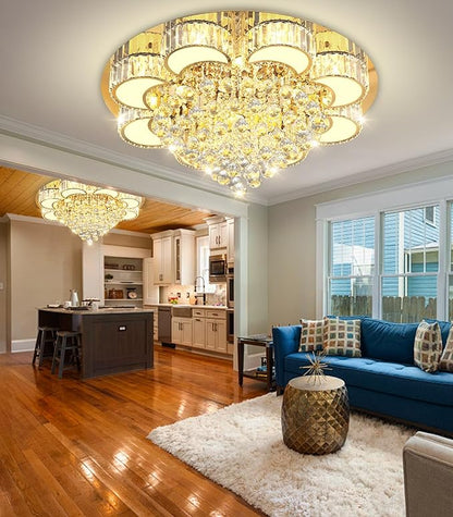 31.4" Gold Modern Crystal Chandeliers for Dining Room LED Dimmable Light Fixtures Flush Mount Light Living Room Bedrooms