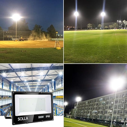 SOLLA LED Flood Light Outdoor, 500W 50000lm Daylight White 6000K, 2750W Equivalent Super Bright, IP66 Waterproof LED Arena Lights, Commercial Lighting Floodlight for Backyard,Stadium,Fields,110-265V