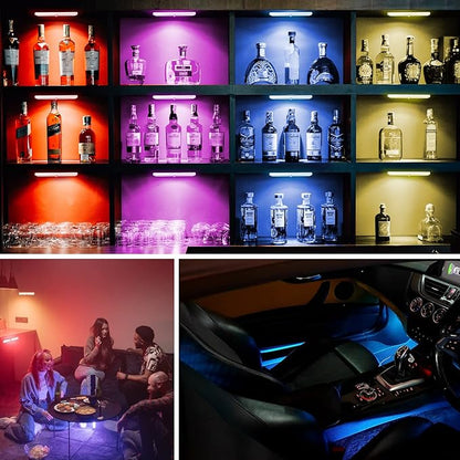 Remote Control RGB Lights Under Cabinet Lighting Rechargeable, 48-LED Wireless Kitchen Counter Lights Closet Light RGB Bar Perfect for Indoor Pantry Display Shelf Hallway 1 Pack, 15 Color Changing