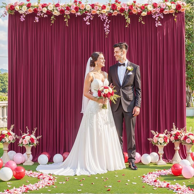 20ft x 10ft Burgundy Backdrop Curtain for Parties Wedding Maroon Wrinkle Free Backdrop Drapes Panels for Birthday Party Bridal Shower Photo Photography Polyester Fabric Background Decoration