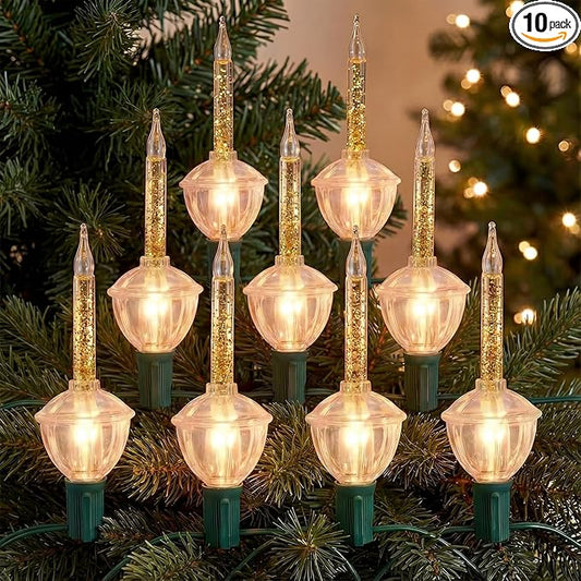 Oviejo Gold Bubble Lights for Christmas Tree, 8.8Ft Christmas Bubble Lights10 Gold Glitter Clear Bubble Lights(1 Spare), C7/E12 Base, Outdoor for Holiday Party Christmas Tree Decorations