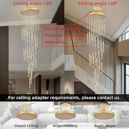 30-Lights Bubble Chandelier for Entryway High Ceiling-196 Height Adjustable Crystal Chandelier,3 Color Temperature Dimmable LED Pendant Light Fixture for Foyer Living Room Staircase,Gold