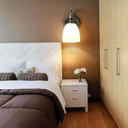 Vintage Traditional 1-Light Indoor Wall Sconce with Frosted Glass Bathroom Bedroom Hallway, 10.6" H x 5.3" W, Polished Nickel