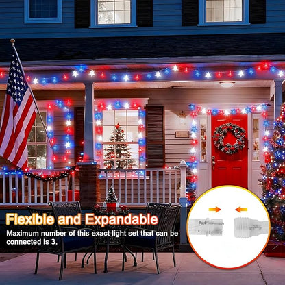 LAMPHOME Red White Blue Star String Lights, 33ft 100 LED Clear Wire Fairy Lights with 16 Modes, Plug-in Decor for 4th of July Patriotic Christmas Tree Bedroom Garden Wedding Birthday Party