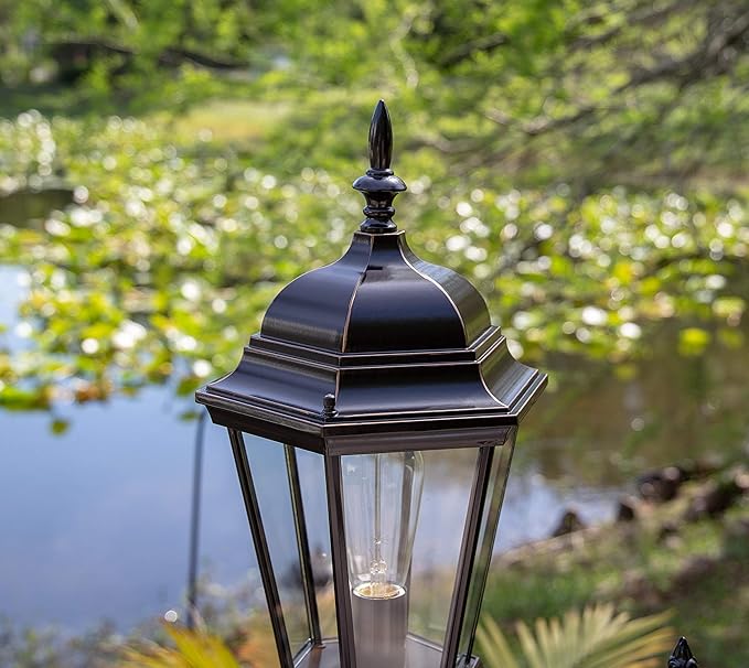 Kenroy Home Villa 93434ORB 6' Traditional 2-Light Decorative Vintage Outdoor Portable Street Lamp with Clear Glass Panels for Deck, Patio, Porch, Walkways, or Backyard Events, Oil Rubbed Bronze