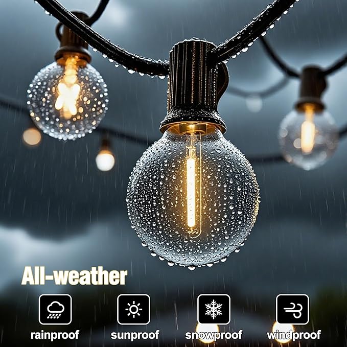‌Outdoor String Lights 25FT, Waterproof Patio Lights with 12+1 G40 Shatterproof Bulbs, Connectable Hanging Outdoor Lights for Backyard, Garden, Porch, Gazebo, Party Decor