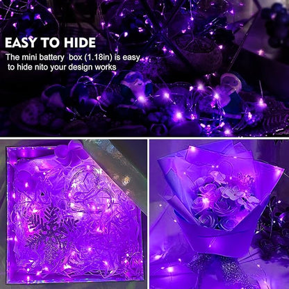 AIKEI 48 Pack LED Fairy Lights Battery Operated, Mini String Lights Waterproof 7 Feet 20 Led Firefly Starry Lamps for Wedding Party Bedroom Garden Halloween Christmas Decoration Purple