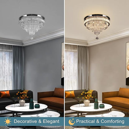 FRIXCHUR 19.7" Modern Crystal Chandeliers Crystal Ceiling Light LED Remote Control Chandelier Light Fixture for Bedrooms Living Room Dining Room Lights (Dimmable)
