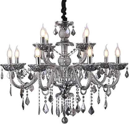 Modern Crystal Chandelier Lighting 12-Light, Smoky Gray Luxury Chandelier Ceiling Light Fixtures Hanging Crystal Light for Dining Room Living Room Bedroom(12 Lights)