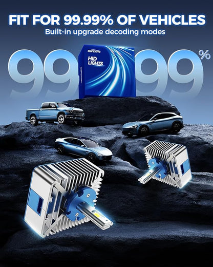 Marsauto D5S D5R HID Bulbs, 10X Brightness, 60,000LM 6500K White for HID Xenon Bulb, Plug and Play, Pack of 2