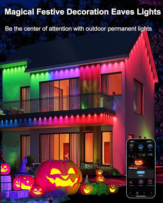 RGBCW Permanent Outdoor Lights,108 Scene Modes Smart Outdoor Christmas Lights with Voice Remote APP Control, IP68 LED Eaves Lighting for Halloween Party, Daily Garden Decor (120LED 200FT)