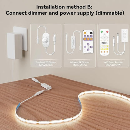 MIWISE COB LED Strip 20ft/6.1m,CRI 90+ Natural White 4000K High Lumen Super Bright Flexible DC24V LED Tape Light,for Cabinet Home Office DIY Lighting Projects(Adapter&Controller NOT Included)