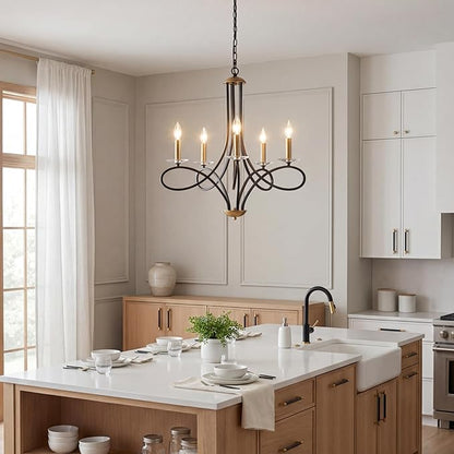 Saint Mossi 5-Lights Black and Gold Modern Chandelier Light Fixture, Modern Pendant Light Contemporary Chandelier for Living Room,Dining Room,H17 xD27, Crystal Candlesticks, Chain Adjustable
