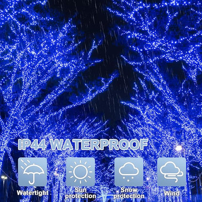 LAMPHOME 99FT 300 LED Blue Christmas Lights,16 Modes Connectable Fairy String Lights, Plug in Indoor Outdoor Blue Lights for Xmas Tree, Party, Garden, Hanukkah, Independence Day Patriotic Patio Decor