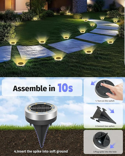 SenLuKit Mini Solar Ground Lights 2 Pack Outdoor IP65 Waterproof Solar Flat Garden Light Solor Powered Disc Pathway Lights for Outside Walkway Yard Landscape Patio Lawn Driveway-Warm White