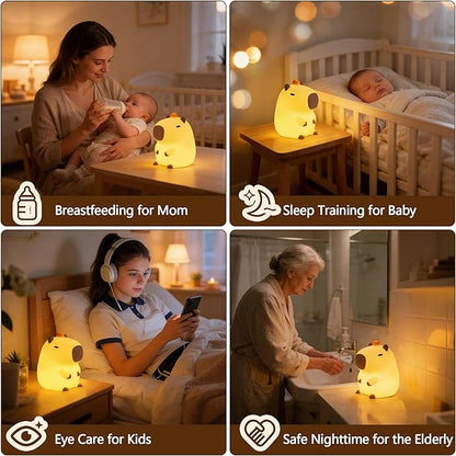 FAMIDUO Capybara Night Light, Long-Lasting Silicone Squishy Lamp, Cute Animal Nursery Light with 20-Min Timer, Dimmable Bedside Lamp for Kids Room, College Dorm Decor, Funny Gifts for Girls Boys Baby