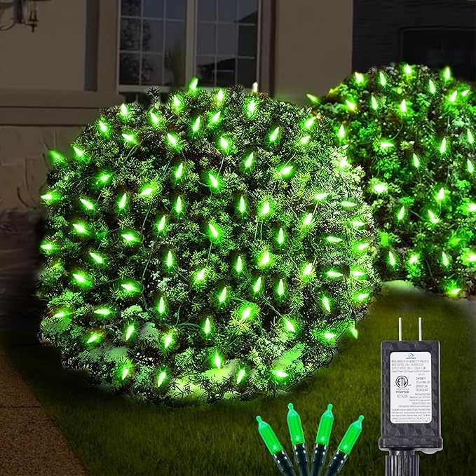 Neoclassy 120Led Christmas Net Lights Outdoor 5ft x 6ft Connectable, 8 Modes Waterproof Black Wire 29V Plug in Mesh Net Christmas Lights for Garden, Yard, Bushes, Trunk, Xmas Tree Decor (Green)