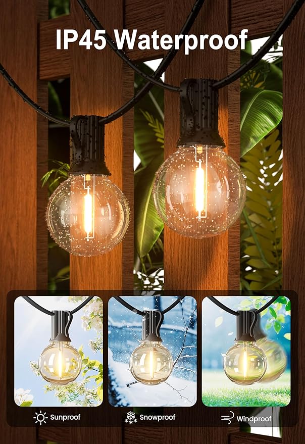 DAMAING Outdoor String Lights 400FT Patio Lights with 208 shatterproof G40 dimmable Globe LED Bulb, Waterproof connectable Outdoor Lighting for Backyard Porch Balcony gazobo, 4-Pack 100FT,Black