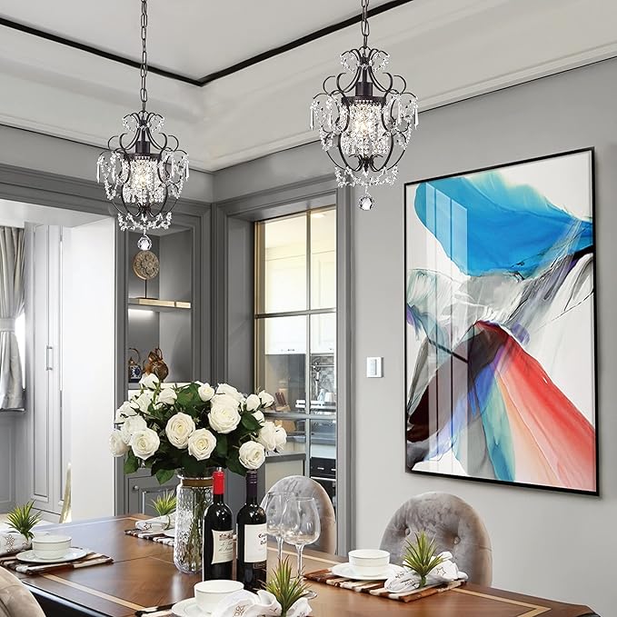 Edvivi Amorette Mini Chandelier Crystal, 1 Light Modern Elegant Glam Ceiling Light Fixture Antique Bronze, Adjustable Hanging Lighting for Closet, Bedroom, Girls Room, Kitchen Island
