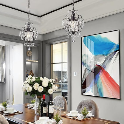 Edvivi Amorette Mini Chandelier Crystal, 1 Light Modern Elegant Glam Ceiling Light Fixture Antique Bronze, Adjustable Hanging Lighting for Closet, Bedroom, Girls Room, Kitchen Island