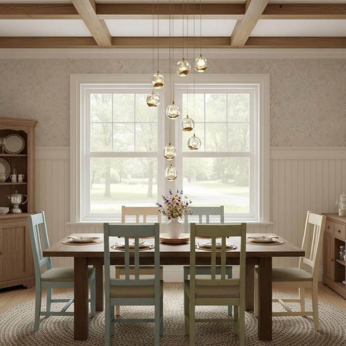 9-Light Modern Gold Glass Globe Chandelier, Hanging Cluster Pendant Light Kitchen Island & Foyer Chandelier, Warm White 3000K, 2610 Lm, LED Modern Chandelier, Ø 15.7 in