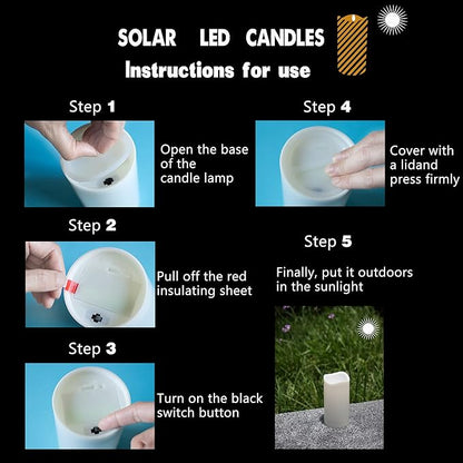Solar Candles Outdoor Waterproof, 3" x 6" Ivory White Flameless Candles, Dusk to Dawn Light Sensor, LED Rechargeable Pillar Solar Candles for Outdoor Lanterns, Patio Decor