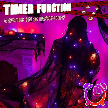Ollny Halloween Lights Outdoor, 300 LED 100FT Orange and Purple Halloween Decorations with 8 Modes Timer, Plug in String Lights for Indoor Outside House Yard Party