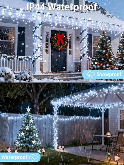 2-Pack 66FT 200 LED White Christmas String Lights Indoor Outdoor, Extendable Christmas Tree Lights with 13 Modes Twinkle Lights, Plug in Fairy String Lights for Xmas Tree Party Garden (Cool White)