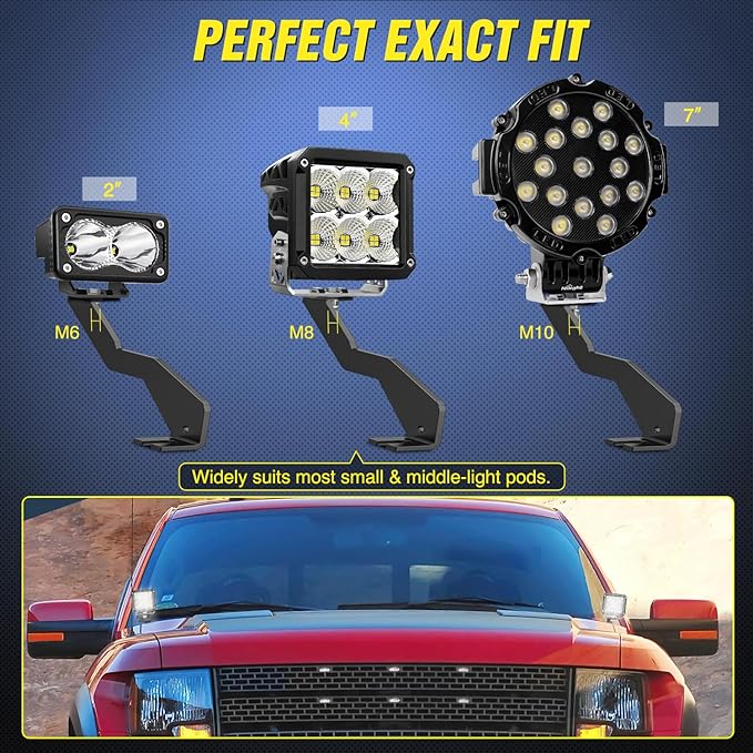 Nilight Ditch Light Brackets Hood Hinges Mount Bracket Kit for Auxiliary Offroad LED Pods Work Lighting Compatible with Ford F-150 2004-2014 Ford 1st Gen SVT Raptor 2010-2014