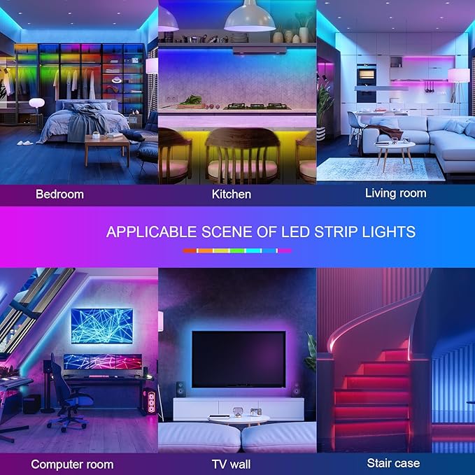 HBOWMDJIA 100ft Led Lights for Bedroom, Led Strip Lights Music Sync Corlor Changing, Led Light Strip with Remote & App Control RGB Strip, Led Lights for Room Dorm Home Classroom Ceiling Decor