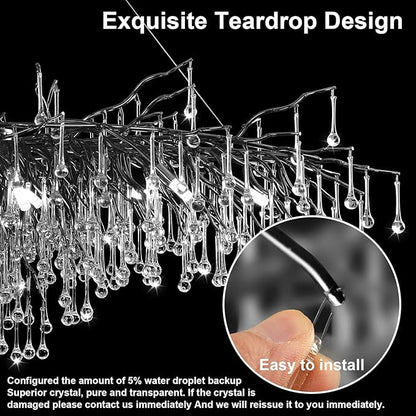 Chandeliers for Dining Room - 31.5" Modern Black Crystal Chandelier, Round Tree Branch Raindrop Chandelier, Foyer Chandeliers for Entryway, Living Room,Bedrooms,Bathroom(Bulb not Included)