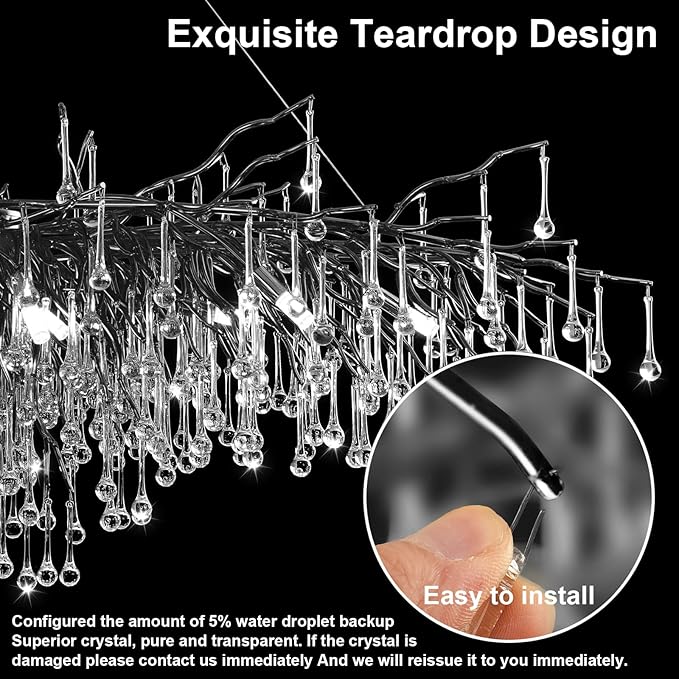 Chandeliers for Dining Room - 23.6" Modern Black Crystal Chandelier, Round Tree Branch Raindrop Chandelier, Foyer Chandeliers for Entryway, Living Room,Bedrooms,Bathroom(Bulb not Included)