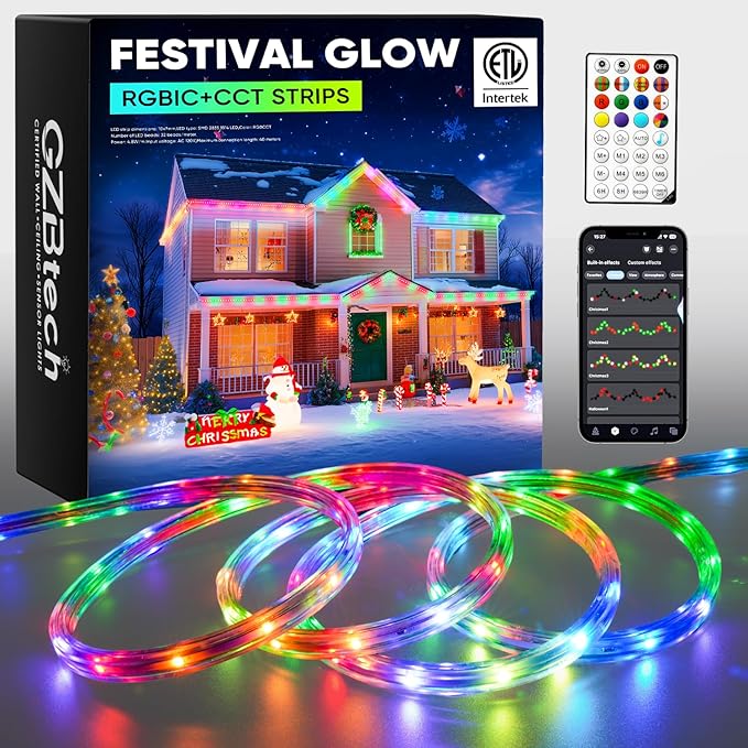 GZBtech RGB+IC+CCT LED Strip Lights 100FT/30M, Outdoor Color Chasing Festival Light with Warm&Cold White, Dimmable IP65 Waterproof LED Christmas/Halloween Lighting for Party, Patio, Garden, ETL Listed