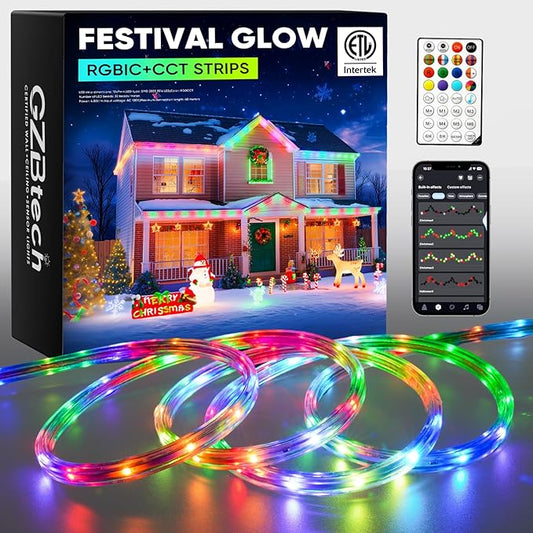 GZBtech RGB+IC+CCT LED Strip Lights 50FT/15M, Outdoor Color Chasing Festival Light with Warm&Cold White, Dimmable IP65 Waterproof LED Christmas/Halloween Lighting for Party, Patio, Garden, ETL Listed