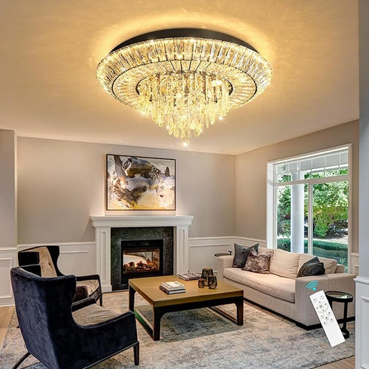 Modern LED Chandelier Crystal Ceiling Light Fixture Raindrop Chandeliers Dimmable Lighting for Living Room Dining Room Entryway Bedroom Black